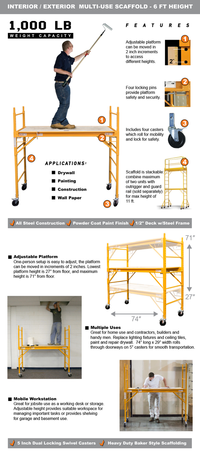 PROSERIES 6 ft. x 6 ft. x 29 in. MultiUse Drywall Baker Scaffolding